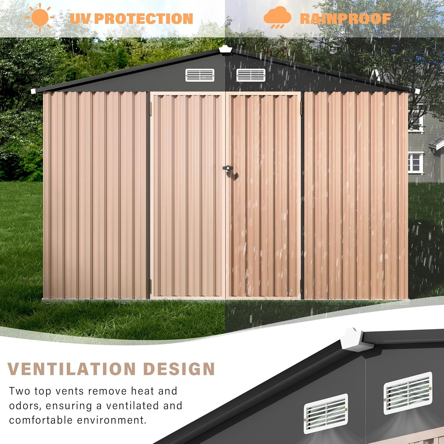 6x8 FT Metal Storage Sheds Outdoor, Metal Tool Shed with Lockable Door, Metal Yard Sheds Metal Garden Shed Kit, Metal Utility Sheds Buildings with Air Vent for Backyard Garden Patio Lawn