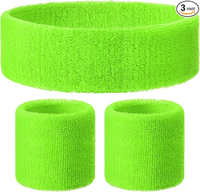 3 Pack Neon Sweatbands Sports Wristband and Headband 80s Sweatbands for Party Football Basketball Baseball Soccer