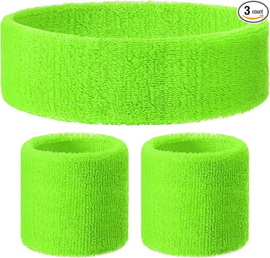 3 Pack Neon Sweatbands Sports Wristband and Headband 80s Sweatbands for Party Football Basketball Baseball Soccer