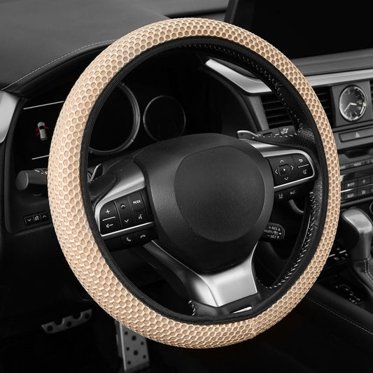 alpmosn Elastic Stretch Steering Wheel Cover, Breathable Microfiber Ice Silk, Anti-Slip, Odorless, Easy Carry, Universal Interior Accessories Steering Wheel Cover for Women & Men(Beige)