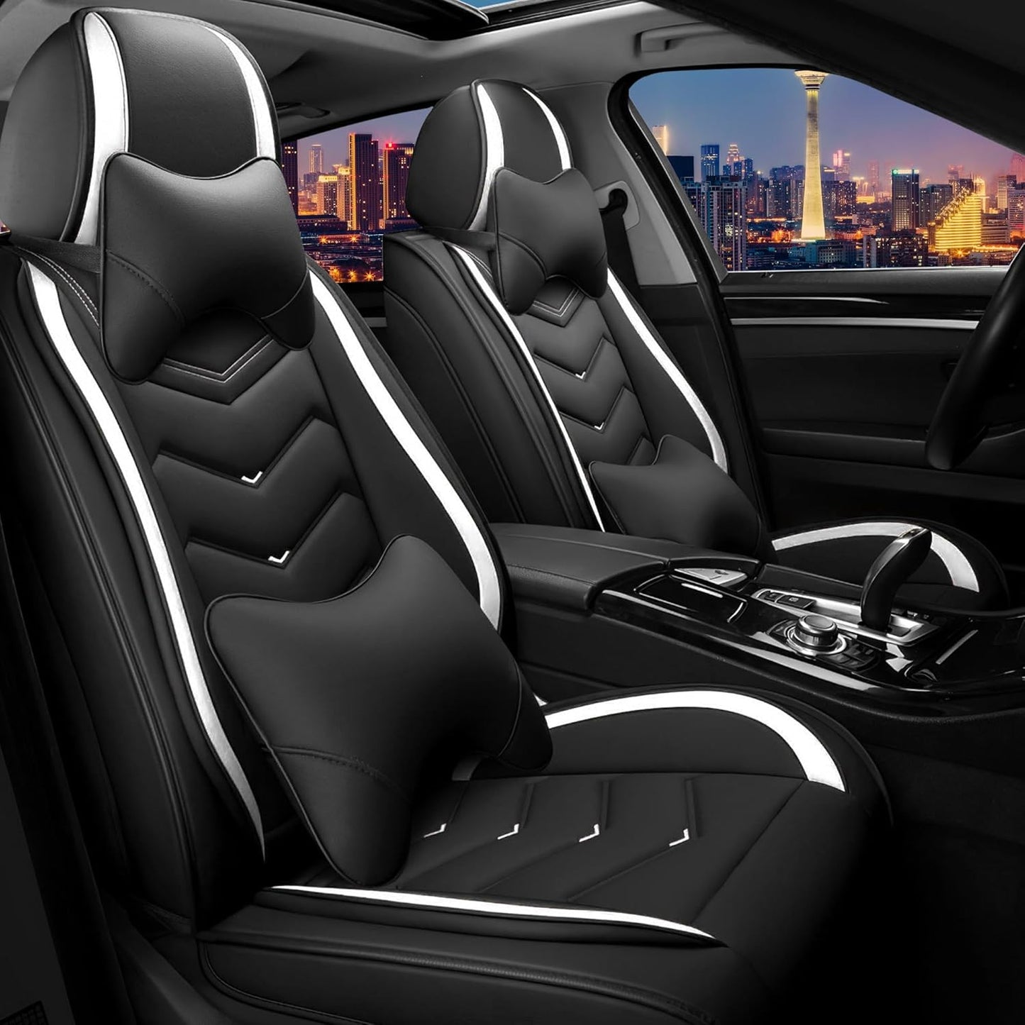 Car Seat Covers for Chrysler Pacifica 2004-2025, Stylish Sport Seat Cover, Premium Nappa Leather Car Seat Cover. Automobile Seat Covers Sets.(Luxury 2 Seats/Black White)