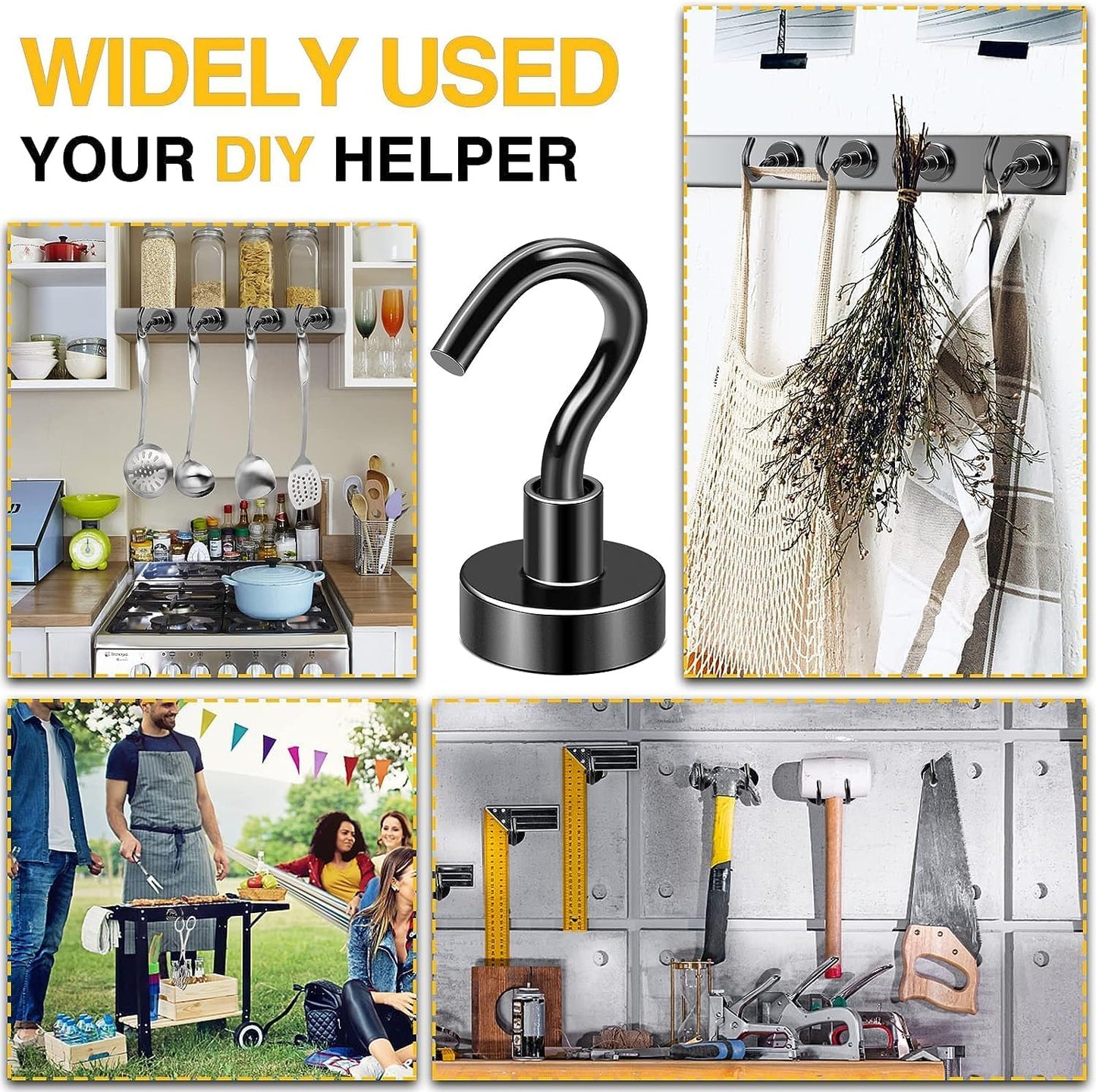 DIYMAG Magnetic Hooks, 30Lbs Strong Heavy Duty Cruise Magnet S-Hooks for Classroom, Fridge, Hanging, Cabins, Grill, Kitchen, Garage, Workplace and Office Etc, (100 Pack-Black)