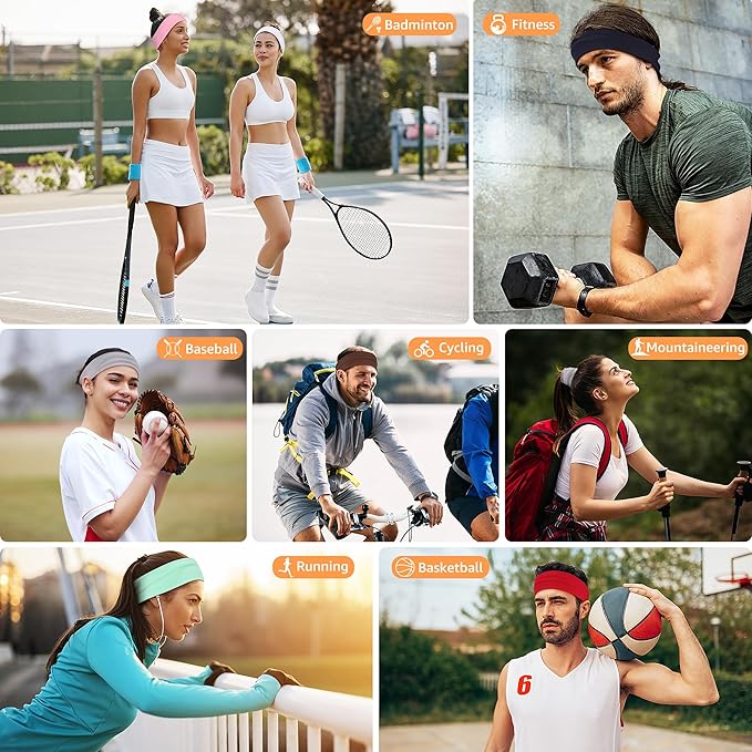 Headbands for Women Non Slip - 7PCS Fashion Sports Hair Bands for Women's Hair, Soft Cotton Cloth Stretchy Headbands for Women for Workout Yoga Running