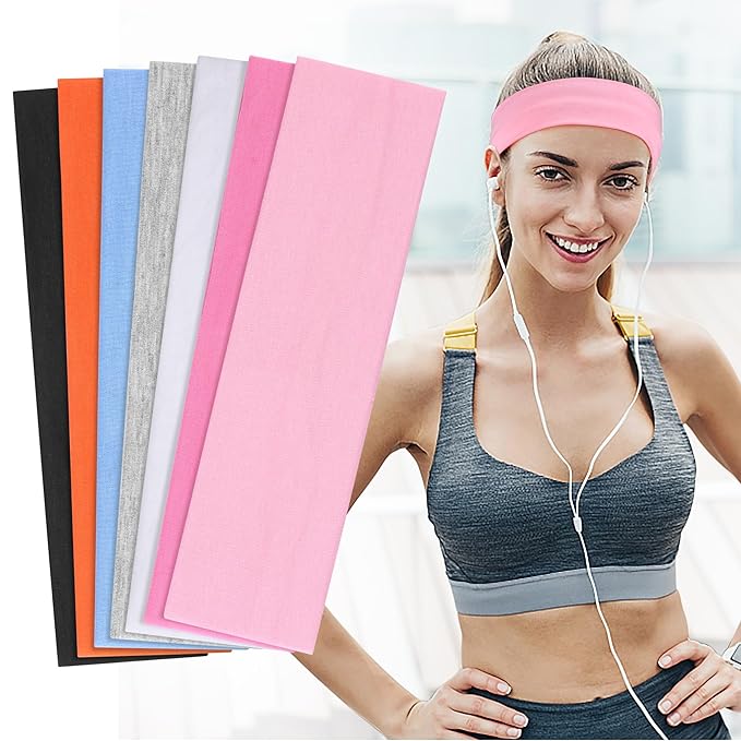 Headbands for Women Non Slip - 7PCS Fashion Sports Hair Bands for Women's Hair, Soft Cotton Cloth Stretchy Headbands for Women for Workout Yoga Running