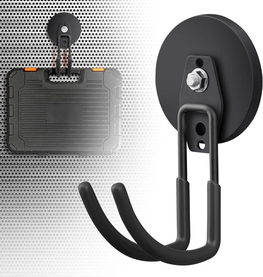 2 Pack Large Strong Magnetic Hooks for Hanging Heavy Duty, 3.5in Neodymium Magnet Storage Utility Hooks, Steel Long Magnetic Holder/Hanger Hook Organizer for Hanging Garage/Garden/Power Tools