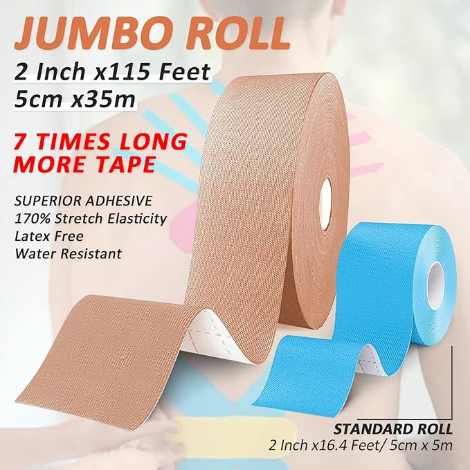 Kinesiology Tape Roll 35M, K Tape Knee Support Uncut Roll, Muscle Tape for Pain Relief, Beige