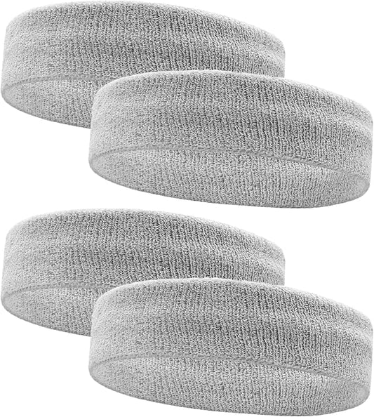 4 Pack Sweatbands Sports Headband for Men and Women, Moisture Wicking Athletic Workout Headband for Running, Tennis, Basketball, Yoga, Gym Stretchy Unisex Sweatband