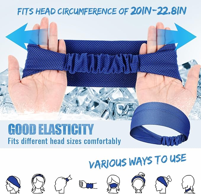 Coume 4 Pcs Cooling Headbands for Women Men Sweat Absorbing Headbands Stretchy Sports Hair Bands for Running, Yoga, Golf, Camping, Biking, Tennis