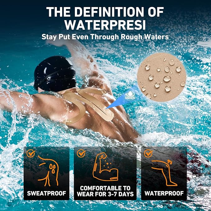 Kinesiology Tape for Shoulder&Neck, 12 Count Shoulder&Neck Tape Precut, KTQUICK Original Cotton Waterproof & Breathable, Enhance Elastic Kinesiology Athletic Tape for Shoulder&Neck Support (Beige)