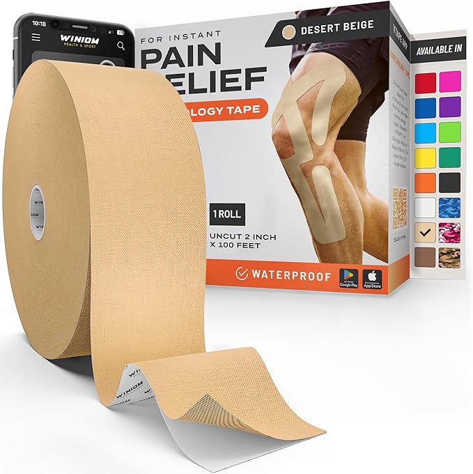 Kinesiology Tape-Incredible Support for Athletic Sports and Recovery + Free Taping Guide-Uncut 2 inch 100 feet Roll (Desert Beige + Free Taping Guide, Pack of 1)