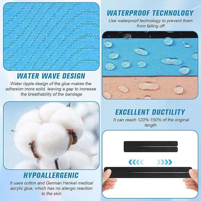 Waterproof Breathable Athletic Elastic Sports & Weightlifting Tape, Injury Recovery-Muscle Strain Relief & Joint Support(3 Colors Mixed) (Y-Shaped)