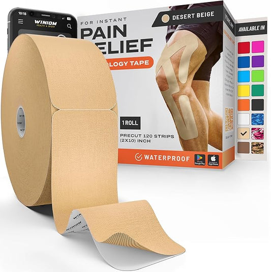 Kinesiology Tape-Incredible Support for Athletic Sports and Recovery + Free Taping Guide - Pre-Cut 2 inch 100 feet (Desert Beige + Free Taping Guide, 1 Pack)