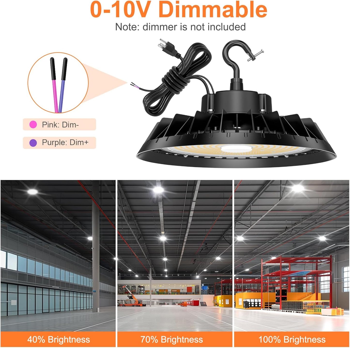 LED High Bay Lights, Super Bright 240W UFO High Bay LED Shop Lights, 36000LM 5000K, 0-10V Dimmable, 5' Cable Plug, IP65 Waterproof, ETL Listed Plug & Play Lighting High Bay for Gym Factory Warehouse