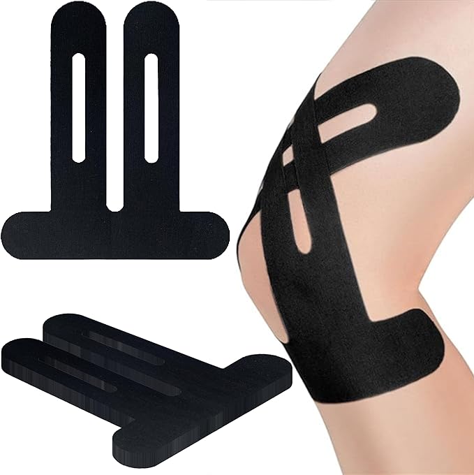 Precut Kinesiology Tape for Knees,24 Pcs – Elastic Knee Support & Stability, Pain Relief – Waterproof, Breathable, Hypoallergenic Athletic Tape (Black)
