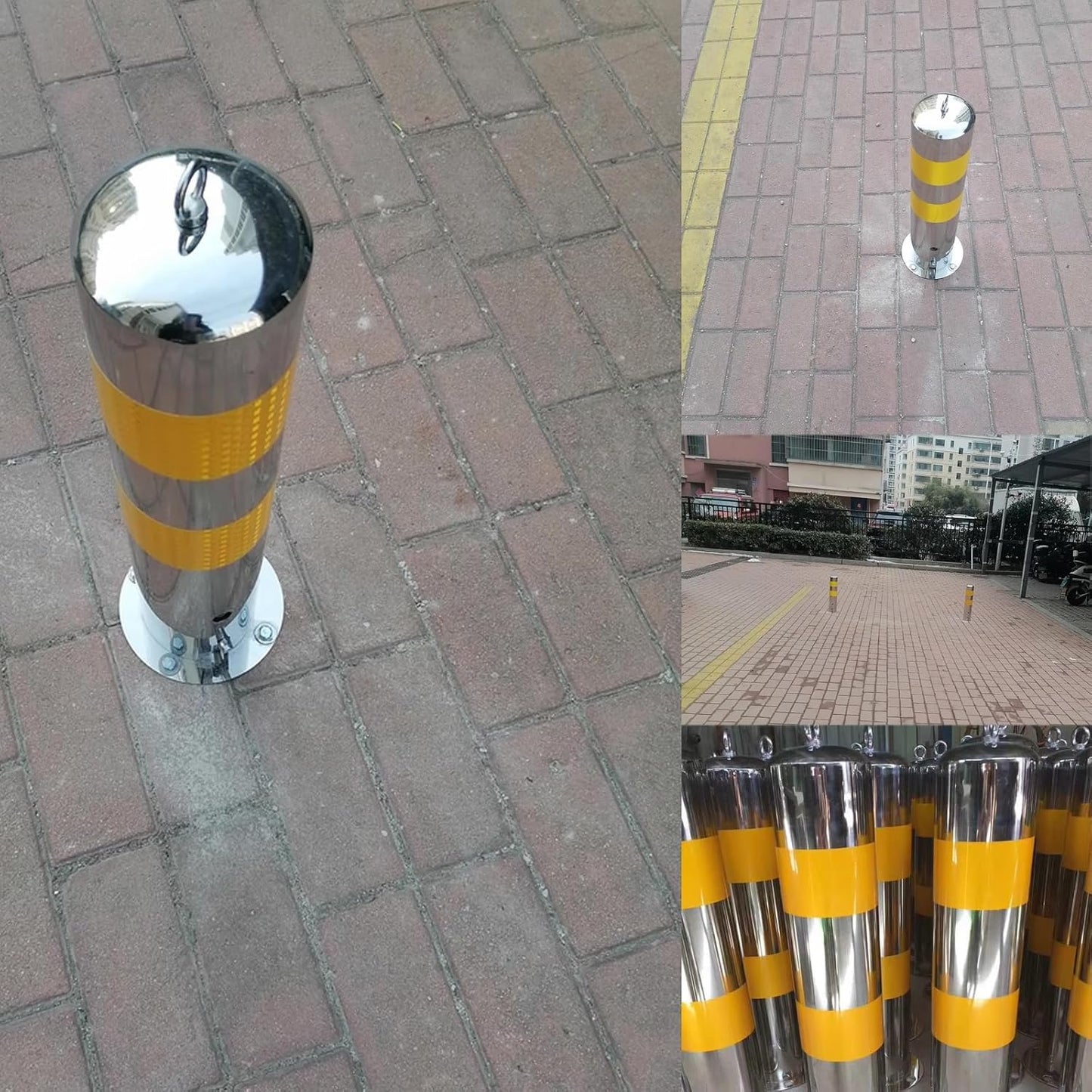 Safety Barrier Bollard, Steel Car Parking Protection Posts, Caution Cones, Driveway Barrier, Parking Stopper for Garage, Perfect for Traffic-Sensitive Area(Yellow (3PCS))