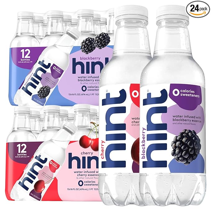 Hint Bottled Water, Blackberry and Cherry- Purified Flavored Water with Zero Calories, Sugar Free, Natural Flavors - 16 Fl Oz (Pack of 24)