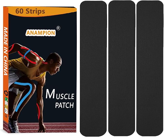 Kinesiology Tape Pro Athletic Sports Waterproof Breathable Athletic Elastic Kneepad Muscles & Joints Pain Relief Knee Taping for Gym Fitness Running Tennis Swimming Football (Black, 60 Strips)