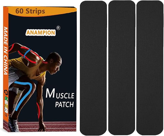 Kinesiology Tape Pro Athletic Sports Waterproof Breathable Athletic Elastic Kneepad Muscles & Joints Pain Relief Knee Taping for Gym Fitness Running Tennis Swimming Football (Black, 60 Strips)