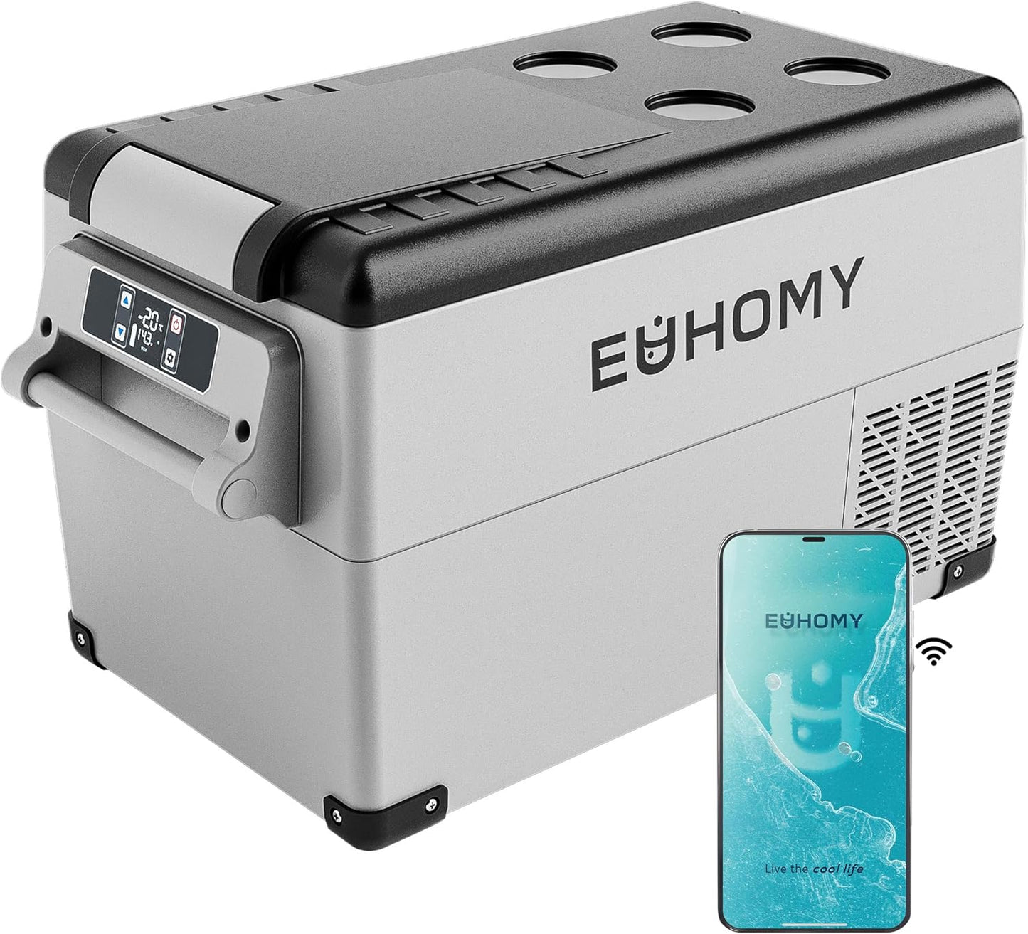 EUHOMY 12 Volt Refrigerator, 38QT(35L) Electric Cooler, 12V Fridge APP Control, 12V Cooler -4℉~68℉, Portable Freezer 12/24V DC 110-240V AC for Camping, Travel, Truck, Home