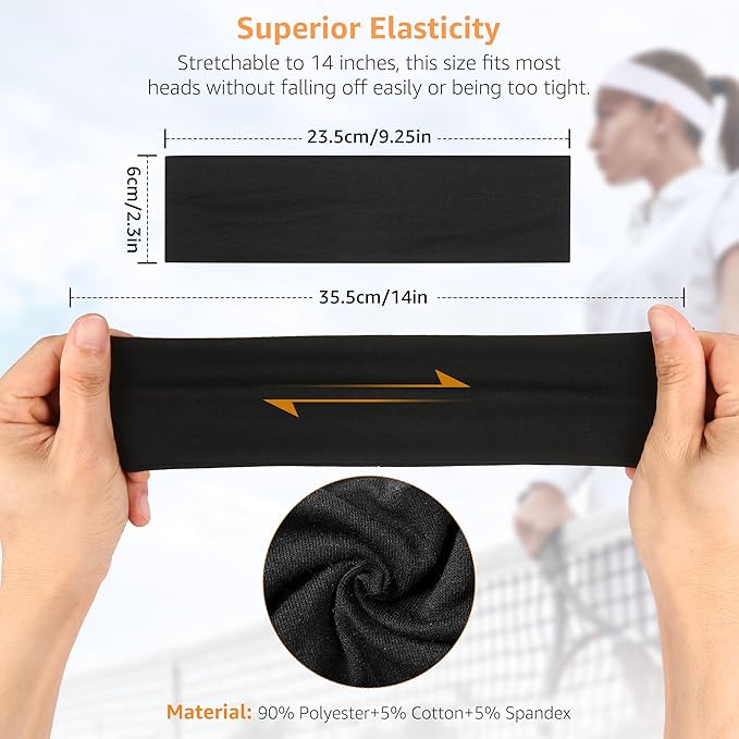 Headbands for Women Non Slip - 7PCS Fashion Sports Hair Bands for Women's Hair, Soft Cotton Cloth Stretchy Headbands for Women for Workout Yoga Running