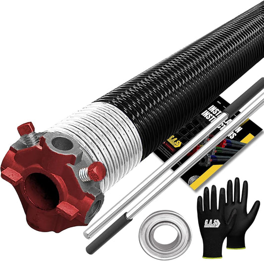 Garage Door Torsion Spring 218x1.75x28 Includes 1” Steel Bearing, Non-Slip Gloves, and Winding Bars for Left Side of Garage Door Precision E-Coating 5-Year Warranty Min. 30,000 Cycles (Red Cone)