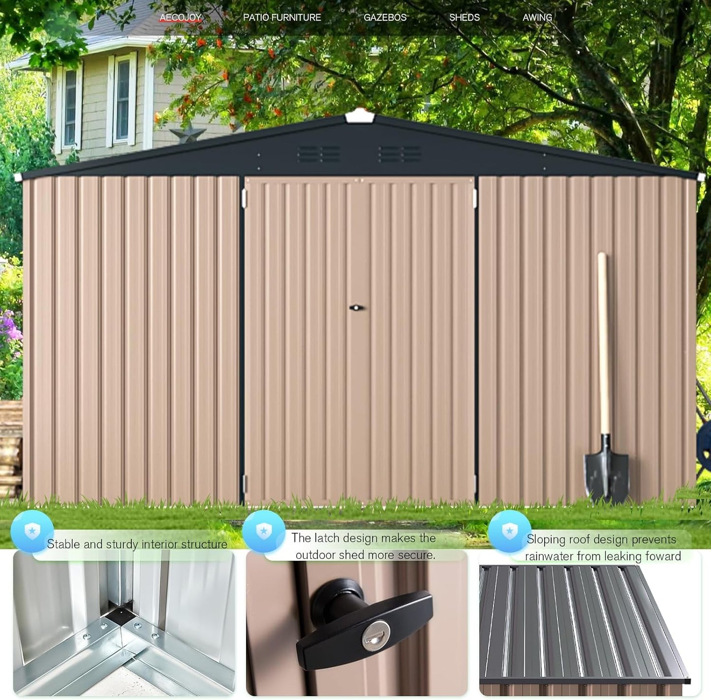 AECOJOY 12' x 10' Outdoor Storage Shed, Large 10x12 Metal Sheds & Outdoor Storage Clearance Steel Yard Shed with Lockable Doors, Utility and Tool Storage Garden Shed for Backyard, Patio, Outside use