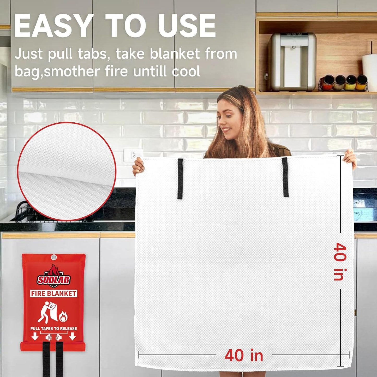 Fire Blanket Emergency for Home Kitchen - 40"x40" Fireproof Safety Protection Fiberglass Flame Retardant Blankets Survival Essential Kit for House Car Camping Outdoor Fireplace Grill BBQ - 4 Pack