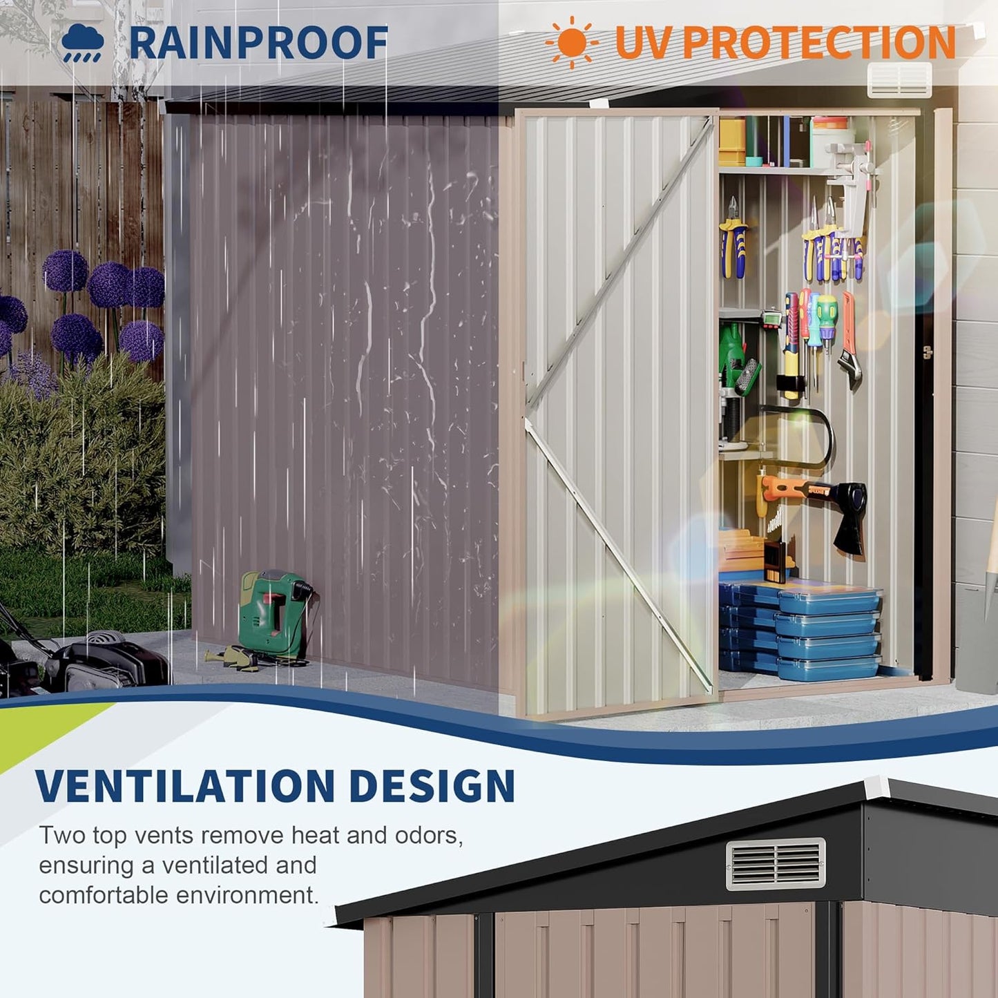 4' x 8' Outdoor Lean to Storage Sheds Outdoor, Heavy-Duty Lean to Garden StorageShed, Metal Wall Side Bike Shed & Outdoor Storage