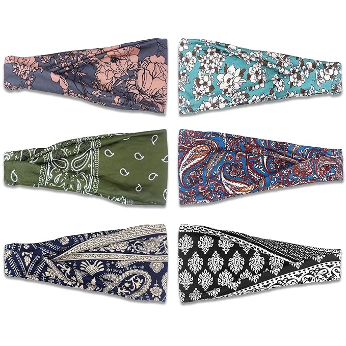 IVARYSS Headbands for Women, Non-Slip, Premium Stretchy Head Bands Hair Accessories,Wear for Yoga, Fashion, Working Out, Travel or Running, 6 Pack, Boho