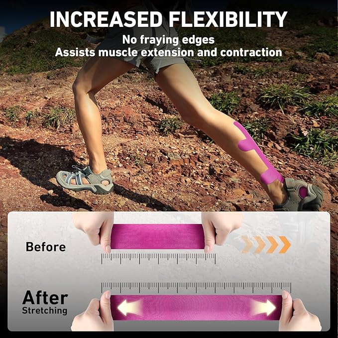 Kinesiology Tape for Achilles Tendon, KTQUICK 12 Count Achilles Tendon Tape Precut, Original Cotton Waterproof&Breathable, Enhance Elastic Kinesiology Athletic Tape for Achilles&Muscle Support(Pink)