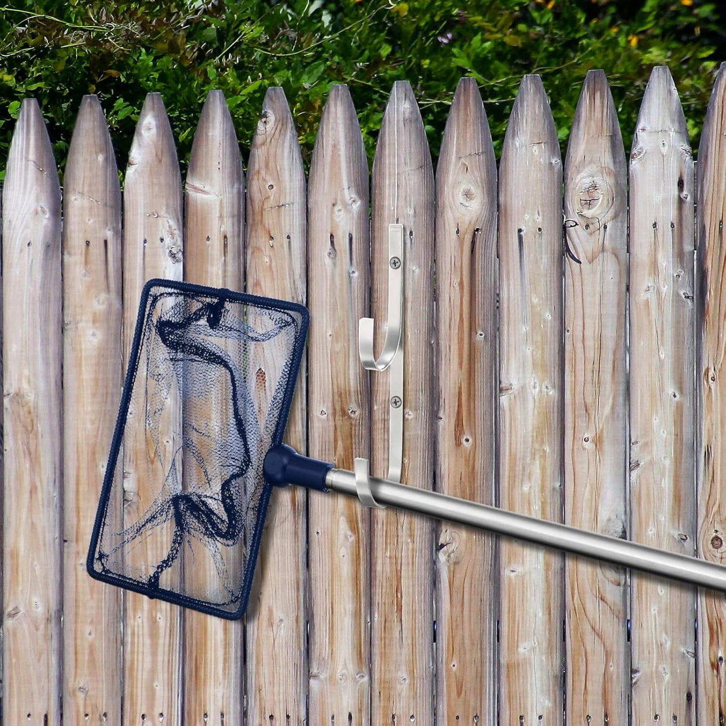 6 Pieces Pool Pole Hook Hanger Swimming Metal Brackets Pool Hook with 12 Pieces Screws for Telescopic Poles, Skimmers, Leaf Rakes, Net, Brush, Vacuum Hose, Garden and Pool Accessories (Silver)