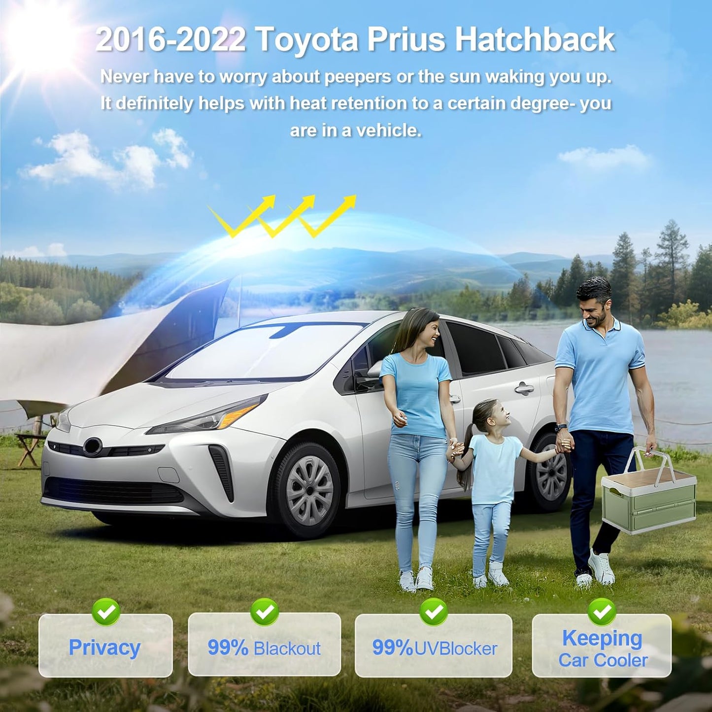 6pcs Car Window Shades for Toyota Prius Hatchback 2016-2022 (NOT Prius C or Prius V) Accessories,Windshield Side Rear Full Sunshade,Sun Visor UV Blocking, Privacy Protection for Camping Outdoor