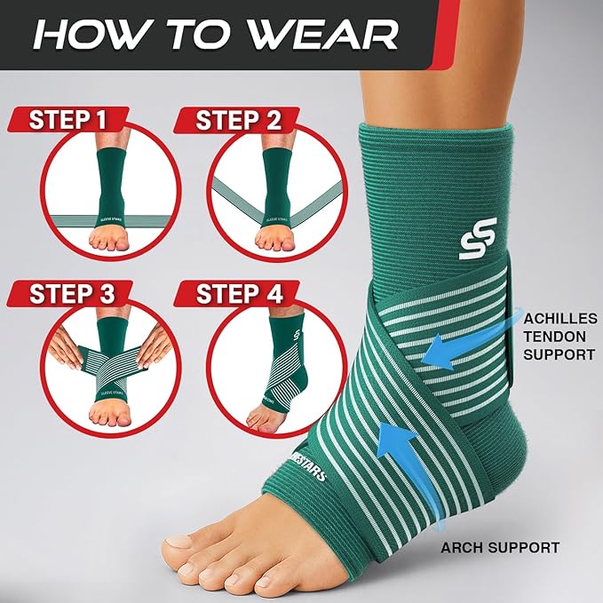 Sleeve Stars Ankle Brace for Women & Men, Ankle Wrap for Sprain, Compression Sleeve for Plantar Fasciitis Relief, Easy Customizable Support: w/ Removable Strap (Pair/M:10"-12"/Turquoise)