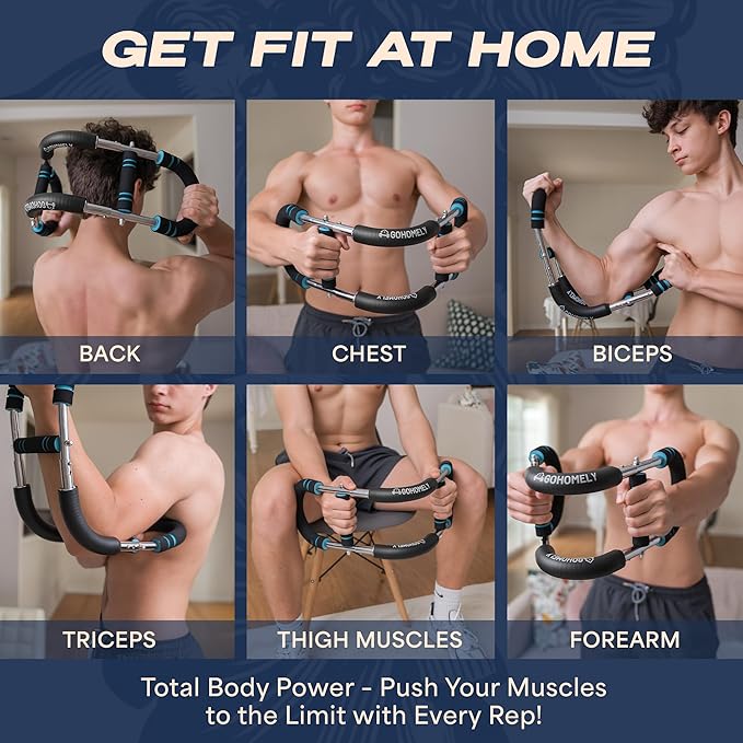 Twister Arm Trainer 40-90 lbs - Adjustable Chest, Arm & Upper Body Workout Bar for Home Gym Strength Training - Silent Resistance Power Twister by GOHOMELY