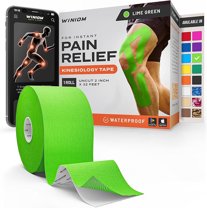 Kinesiology Tape-Incredible Support for Athletic Sports and Recovery + Free Taping Guide-Uncut 2 inch 32 feet Roll (Lime Green + Free Taping Guide, Pack of 1)