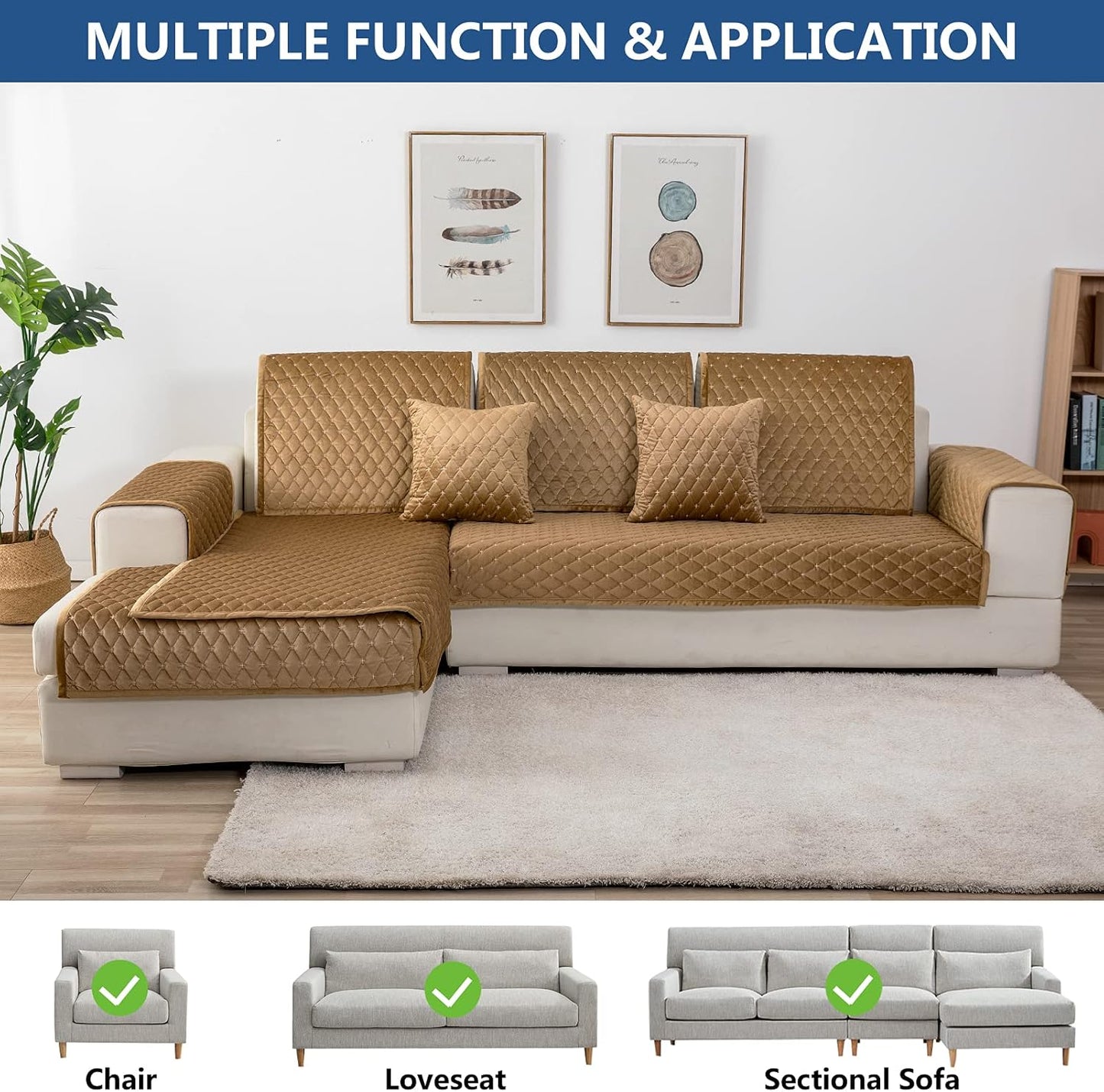 Eismodra Couch Cover,Sectional Couch Covers,Sofa Covers for 3 Cushion Couch,Anti-Slip Sofa Slipcovers for Dogs Cats Kids Loveseat Recliner L Shaped Armrest Backrest,Coffee 36''x70''(Only 1 Piece)