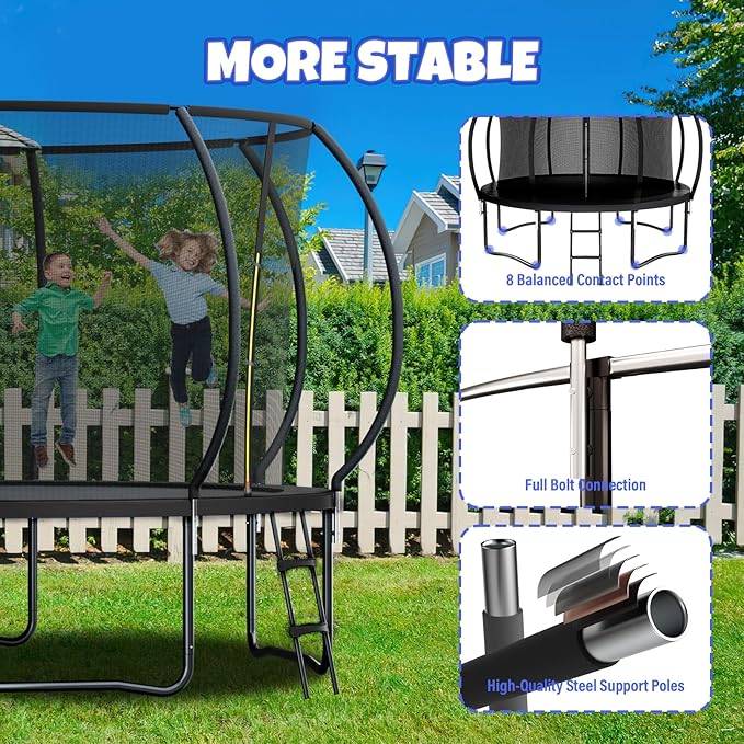 Trampoline 8FT 10FT 12FT 14FT 16FT, Outdoor Trampolines for Kids and Adults, Recreational Trampoline with Enclosure Net & Ladder, Round Trampoline ASTM Approved, 400/450LBS Weight Capacity