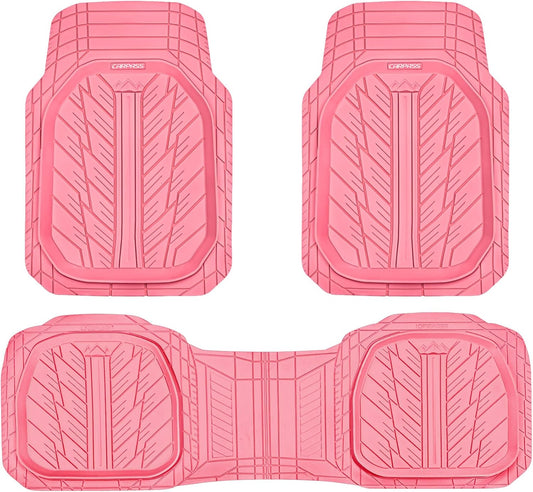 CAR PASS DeepDish Pink Floor Mats for Cars Full Set,Heavy Duty Rubber Car Mats 3-Piece,Universal Waterproof Trim-to Fit Automotive Floor Mats for Truck Van SUV, Durable All-Weather Car Mats (Pink)