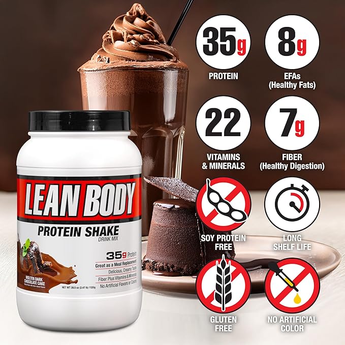 Labrada Lean Body Hi-Protein Meal Replacement Shake, Molten Dark Chocolate Cake PACKAGING MAY VARY