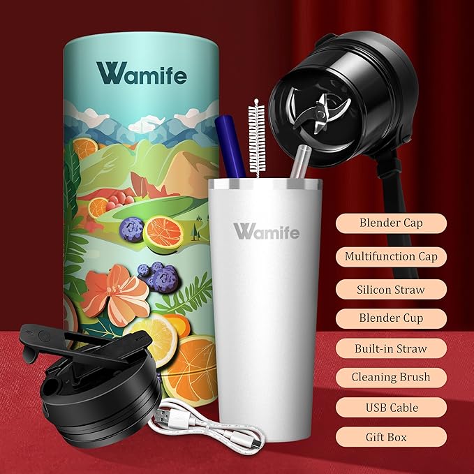 Wamife Portable Blender 16oz personal blender-Portable Blender for Shakes and Smoothies,USB-C Rechargeable,Durable Stainless Steel Blades for Powerful Blending Performance,for office gym - INNOCENCE