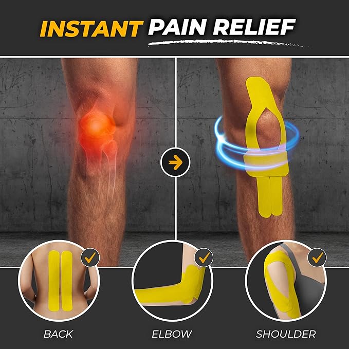 Kinesiology Tape-Incredible Support for Athletic Sports and Recovery + Free Taping Guide - Pre-Cut 2 inch 100 feet (Sunny Yellow + Free Taping Guide, 1 Pack)