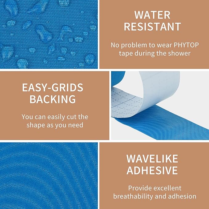 Kinesiology Tape 2" X 16.4', Sports Tape Athletic Kinesiology (2 Rolls Blue) Pain Relief of Muscles & Joint, Recovery Sports Injuries