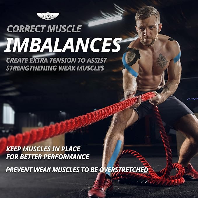 EVERLIT [4-Pack] Pre-Cut Elastic Cotton Kinesiology Therapeutic Athletic Sports Tape, for Pain Relief and Support, 80 Precut 10” Strips (Light Blue)