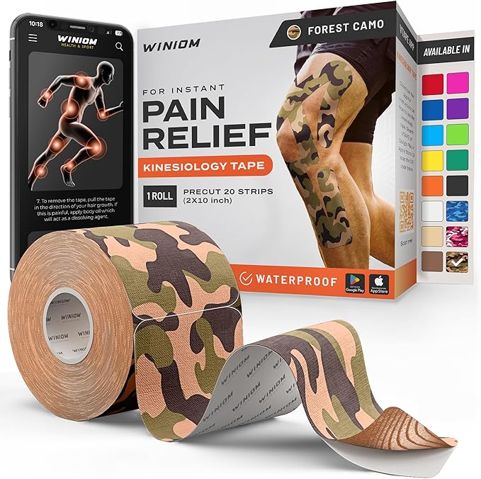 Kinesiology Tape-Incredible Support for Athletic Sports and Recovery + Free Taping Guide - Pre-Cut 2 inch 16.4 feet (Forest Camo + Free Taping Guide, 1 Pack)