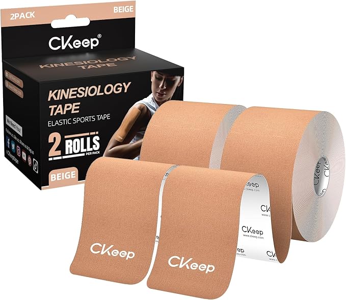 CKeep Uncut Kinesiology Tape(2 Rolls), Original Cotton Elastic Premium Athletic Tape,Latex Free Hypoallergenic, 2inch x 16ft, Beige