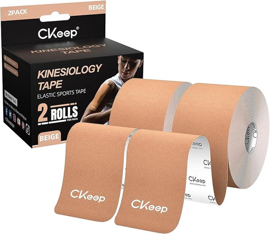 CKeep Uncut Kinesiology Tape(2 Rolls), Original Cotton Elastic Premium Athletic Tape,Latex Free Hypoallergenic, 2inch x 16ft, Beige