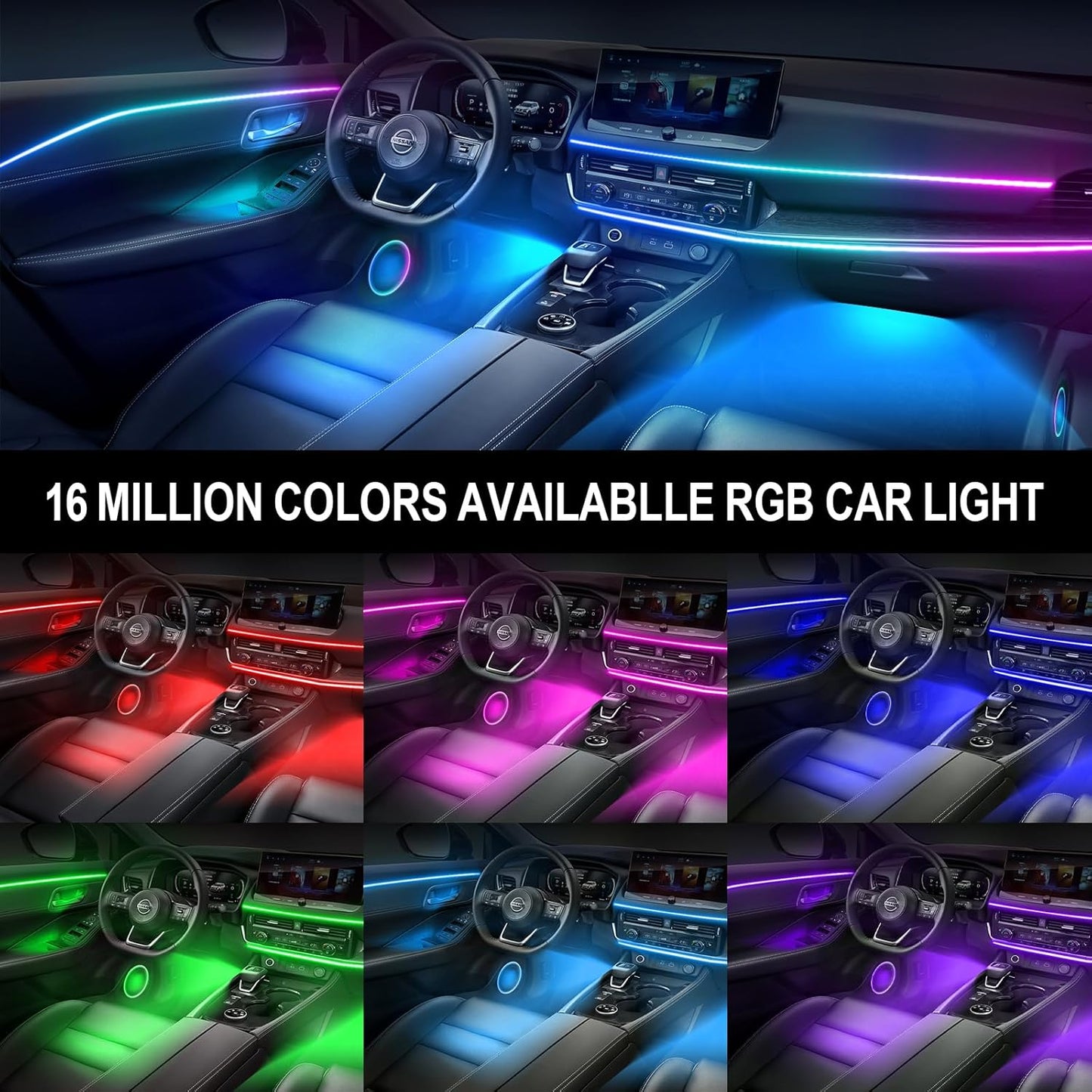Dreamcolor Interior Car Lights, WEBUPAR Car Accessories 10 in 1 Car LED Strip Lights with APP Control and 213 Modes, 175 inches 593 LEDs Acrylic Fiber Optic Lights, RGB Neon Car Lighting