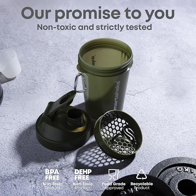 Smartshake Lite 4-Pack Protein Shaker Bottle 400 ml | 13.5 oz - Leakproof Screw-on Lid - BPA Free – Unisex - Mist Grey, Army Green, Black, Navy Blue