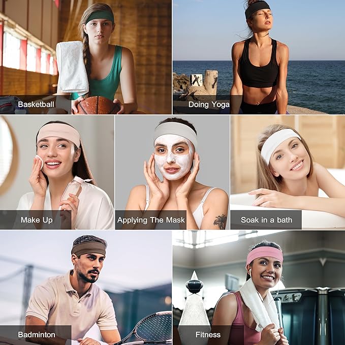 Headbands for Women Non Slip - Stylish Sports Hair Bands for Women's Hair - Soft Cotton Cloth Stretchy Headbands for Women for Yoga, Outdoor Exercise Running - 8 Pack