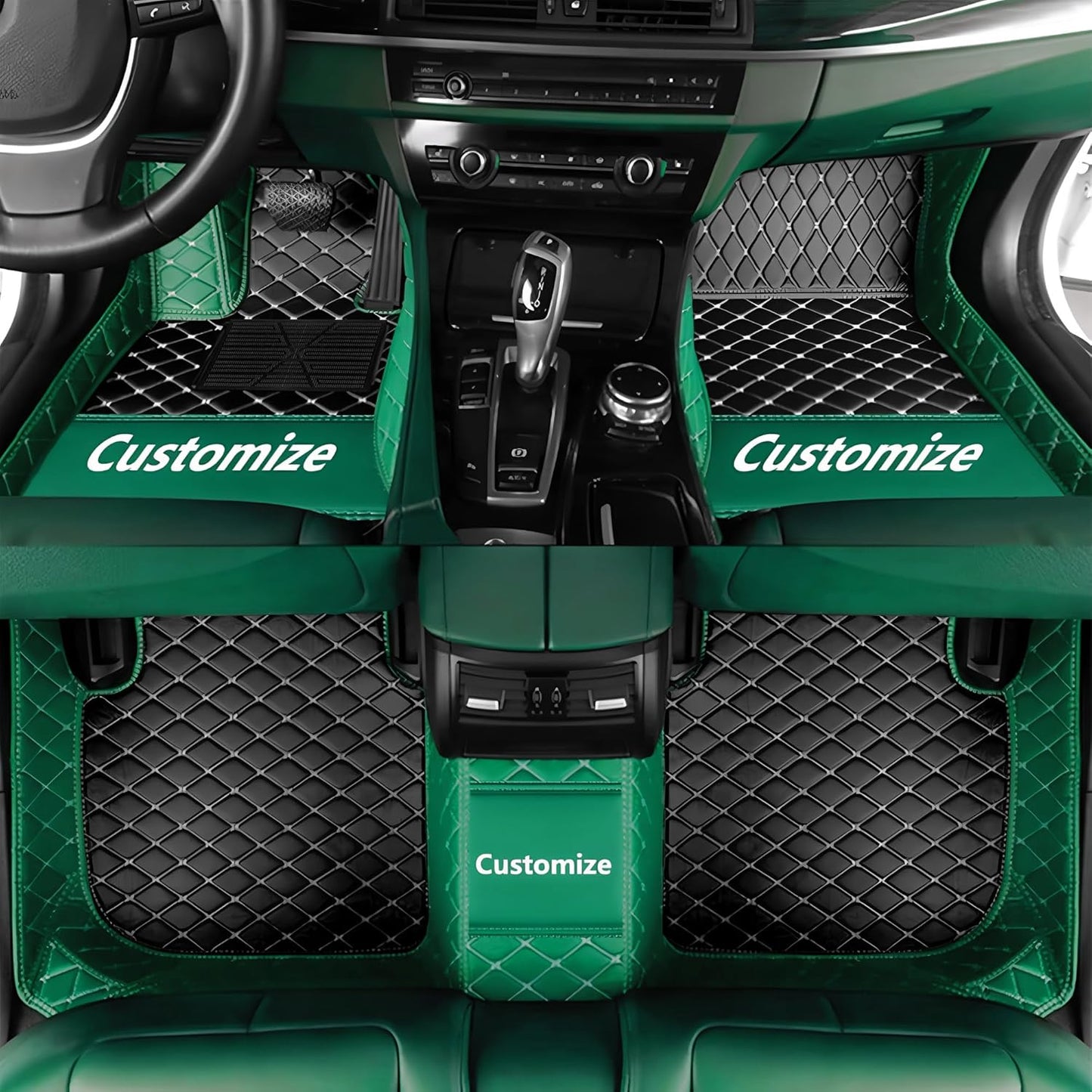 Custom Personalized Floor Mats for Cars，Luxury Full Coverage All Car Floor Mats，Anti-Slip Leather Car Mat Set ，Custom Floor Mats for 99% of Cars, Trucks & SUVs. (Green and Black)